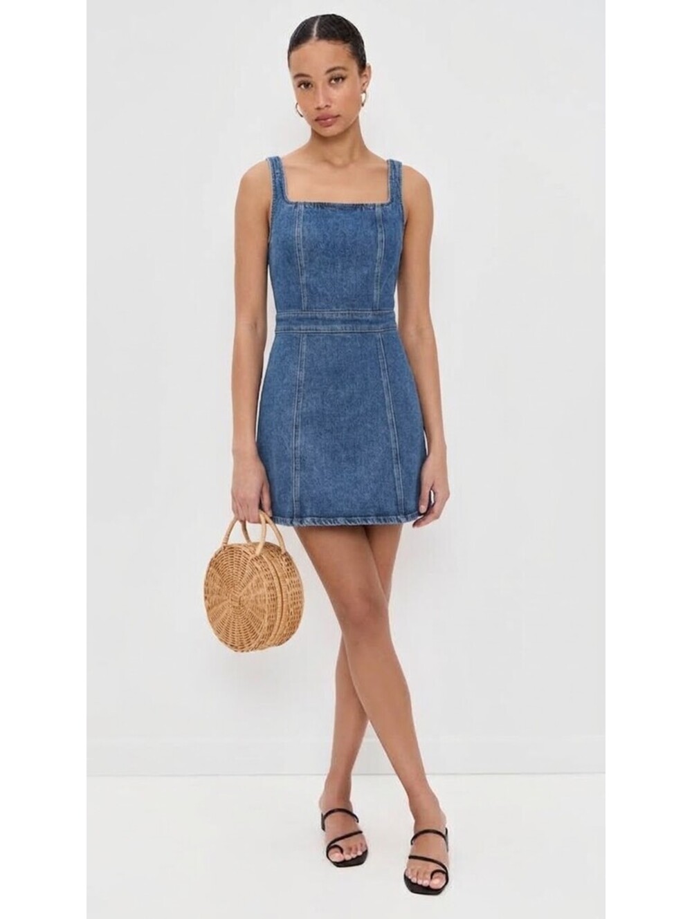 Reformation Parker Denim Mini Dress Kasai Wash Size 8 Tencel Stretch